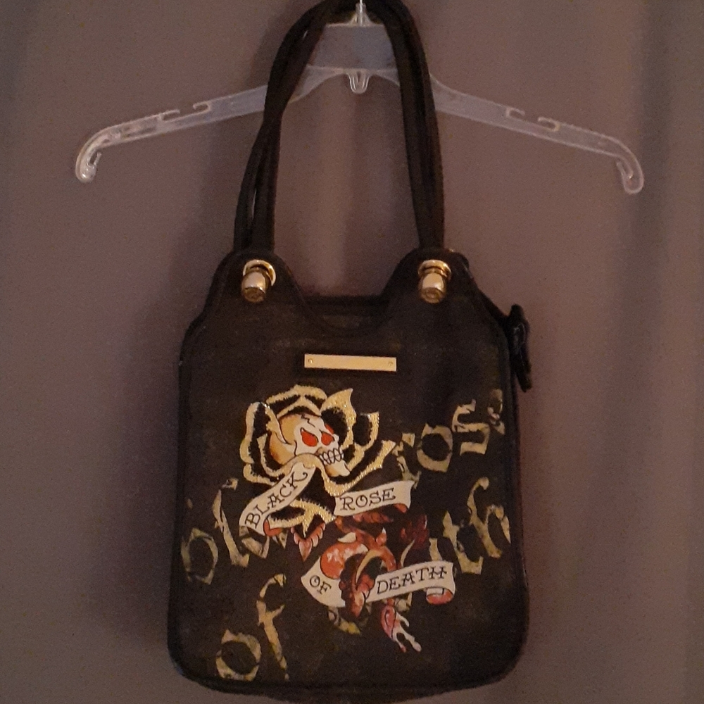 Ed Hardy "Black Rose of Death" Leather Purse